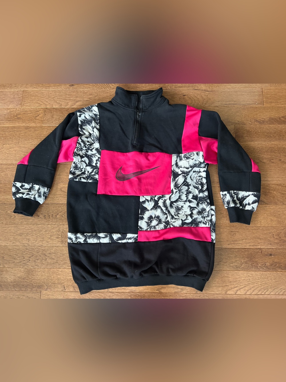 Nike Black & Hot Pink Patchwork Floral Hoodie